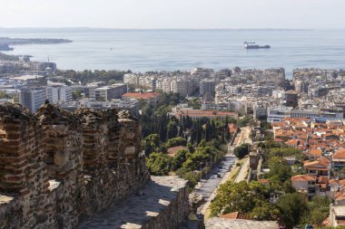 Selanik, Yunanistan - 22 Eylül 2019: Panoramik manzara kenti Selanik, Orta Makedonya, Yunanistan