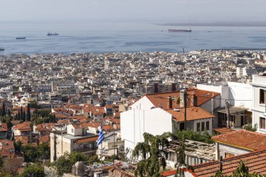 Selanik, Yunanistan - 22 Eylül 2019: Panoramik manzara kenti Selanik, Orta Makedonya, Yunanistan