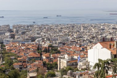 Selanik, Yunanistan - 22 Eylül 2019: Panoramik manzara kenti Selanik, Orta Makedonya, Yunanistan