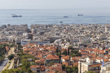 Selanik, Yunanistan - 22 Eylül 2019: Panoramik manzara kenti Selanik, Orta Makedonya, Yunanistan