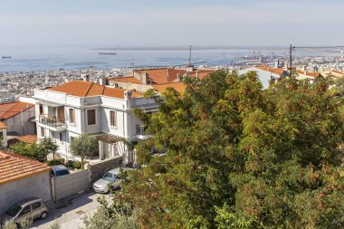 Selanik, Yunanistan - 22 Eylül 2019: Panoramik manzara kenti Selanik, Orta Makedonya, Yunanistan