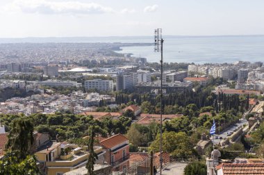 Selanik, Yunanistan - 22 Eylül 2019: Panoramik manzara kenti Selanik, Orta Makedonya, Yunanistan