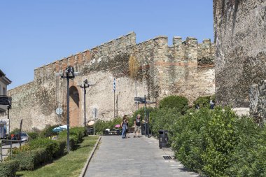 THESSALONIKI, GREECE - SEPTEMBER 22, 2019: Ruins of Ancient walls at Fortification in city of Thessaloniki, Central Macedonia, Greece