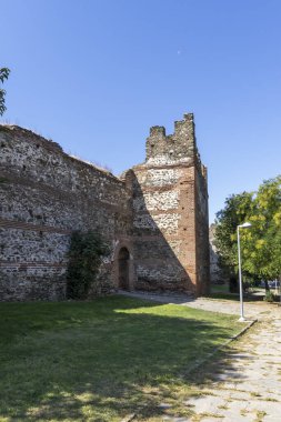 THESSALONIKI, GREECE - SEPTEMBER 22, 2019: Ruins of Ancient walls at Fortification in city of Thessaloniki, Central Macedonia, Greece