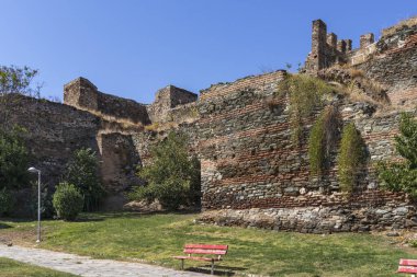 THESSALONIKI, GREECE - SEPTEMBER 22, 2019: Ruins of Ancient walls at Fortification in city of Thessaloniki, Central Macedonia, Greece