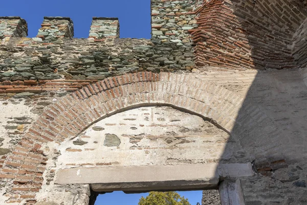 THESSALONIKI, GREECE - SEPTEMBER 22, 2019: Ruins of Ancient walls at Fortification in city of Thessaloniki, Central Macedonia, Greece