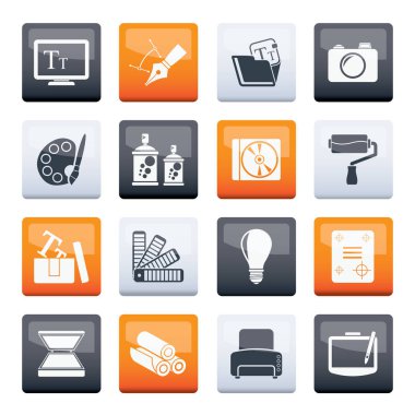 Renk arkaplanı üzerinde grafik ve web sitesi tasarım simgeleri - vektör simgesi seti