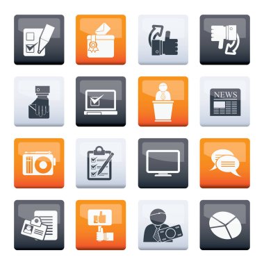 Renk arkaplanı üzerinde oy kullanma ve seçim simgeleri - vektör simgesi belirlendi