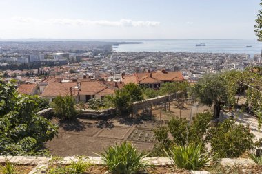 Selanik, Yunanistan - 22 Eylül 2019: Panoramik manzara kenti Selanik, Orta Makedonya, Yunanistan