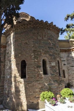 Selanik, Yunanistan - 22 Eylül 2019: Yunanistan 'ın orta Makedonya kentindeki Antik Vlatadon Manastırı