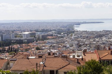 Selanik, Yunanistan - 22 Eylül 2019: Panoramik manzara kenti Selanik, Orta Makedonya, Yunanistan