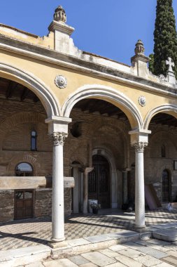 Selanik, Yunanistan - 22 Eylül 2019: Yunanistan 'ın orta Makedonya kentindeki Antik Vlatadon Manastırı