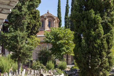 Selanik, Yunanistan - 22 Eylül 2019: Yunanistan 'ın orta Makedonya kentindeki Antik Vlatadon Manastırı