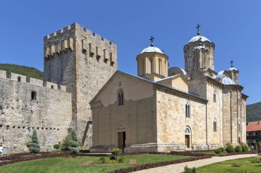 DESPOTOVAC, SERBIA - AUGUST 11, 2019: Medieval wall and buildings at Manasija monastery, Sumadija and Western Serbia
