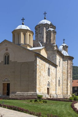 DESPOTOVAC, SERBIA - AUGUST 11, 2019: Medieval wall and buildings at Manasija monastery, Sumadija and Western Serbia