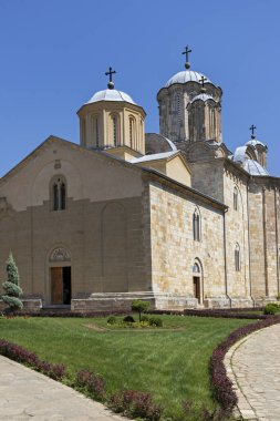 DESPOTOVAC, SERBIA - AUGUST 11, 2019: Medieval wall and buildings at Manasija monastery, Sumadija and Western Serbia