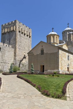DESPOTOVAC, SERBIA - AUGUST 11, 2019: Medieval wall and buildings at Manasija monastery, Sumadija and Western Serbia