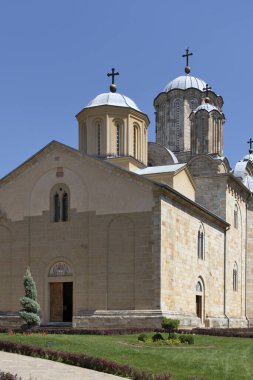 DESPOTOVAC, SERBIA - AUGUST 11, 2019: Medieval wall and buildings at Manasija monastery, Sumadija and Western Serbia