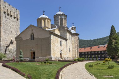 DESPOTOVAC, SERBIA - AUGUST 11, 2019: Medieval wall and buildings at Manasija monastery, Sumadija and Western Serbia