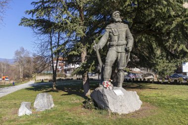 MELNIK, BULGARIA - DECEMBER 31, 2019: Yane Sandanski monument at town of Melnik, Blagoevgrad region, Bulgaria