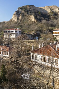 Melnik, Bulgaristan - 31 Aralık 2019: Bulgaristan 'ın Blagoevgrad bölgesinin panoramik manzarası