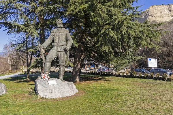 MELNIK, BULGARIA - DECEMBER 31, 2019: Yane Sandanski monument at town of Melnik, Blagoevgrad region, Bulgaria