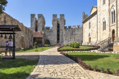 DESPOTOVAC, SERBIA - 11 Ağustos 2019: Manasija manastırı, Sumadija ve Batı Sırbistan 'daki ortaçağ binaları