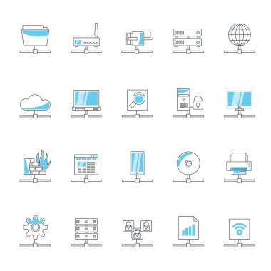Satır Bilgisayar Ağı ve İnternet simgeleri - vektör simgesi belirlendi 