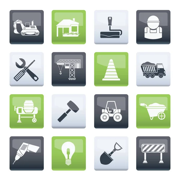 Bouw Constructie Pictogrammen Kleur Achtergrond Vector Icon Set — Stockvector