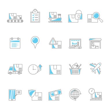 Satır yükü, nakliye, lojistik ve ulaşım simgeleri - vektör simgesi belirlendi