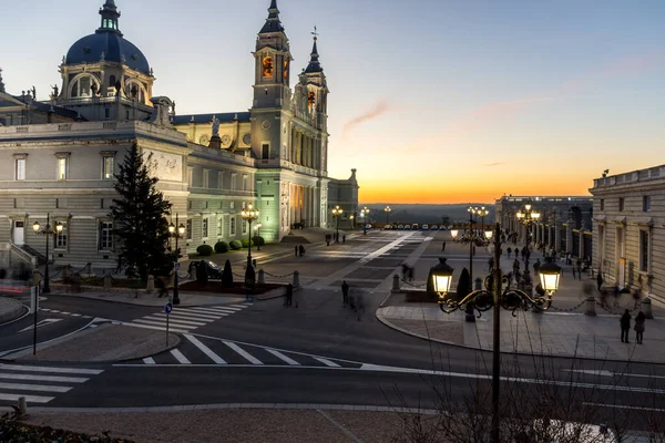 Madrid Spain January 2018 Sunset View Almudena Cathedral City Madrid — Stock Photo, Image