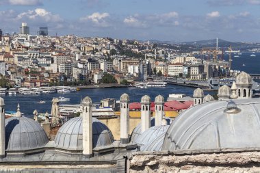 İSTANBUL, TURKEY - 27 Temmuz 2019: İmparatorluk Süleyman Camii 'nden İstanbul, Türkiye' ye inanılmaz manzara