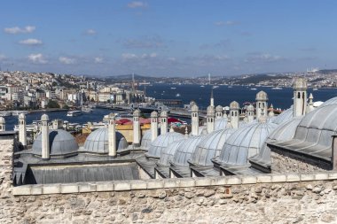 İSTANBUL, TURKEY - 27 Temmuz 2019: İmparatorluk Süleyman Camii 'nden İstanbul, Türkiye' ye inanılmaz manzara