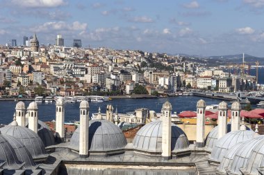 İSTANBUL, TURKEY - 27 Temmuz 2019: İmparatorluk Süleyman Camii 'nden İstanbul, Türkiye' ye panoramik manzara
