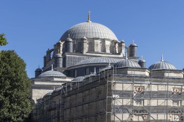 İSTANBUL, TURKEY - 27 Temmuz 2019: İmparatorluk Süleyman Camii 'nden İstanbul, Türkiye' ye panoramik manzara