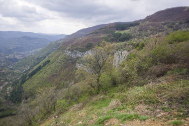 Bulgaristan 'ın Balkan Dağları' nın Zasele köyü yakınlarındaki bahar manzarası