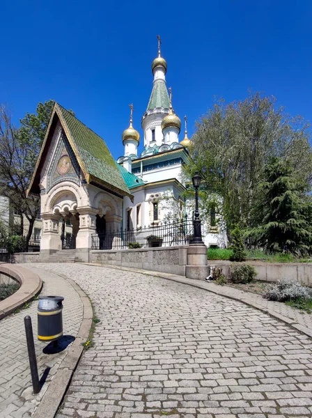 Sofia Bulgarien April 2020 Den Ryska Kyrkans Byggnad Och Gyllene — Stockfoto