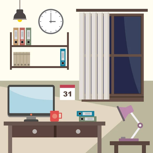 Design Plano Moderno Home Office Interior Ilustração Vetorial — Vetor de Stock