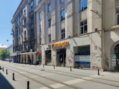 SOFYA, BULGARIA - 5 Mayıs 2020: Bulgaristan 'ın Sofya kentindeki Graf Ignatiev Caddesi Panoraması