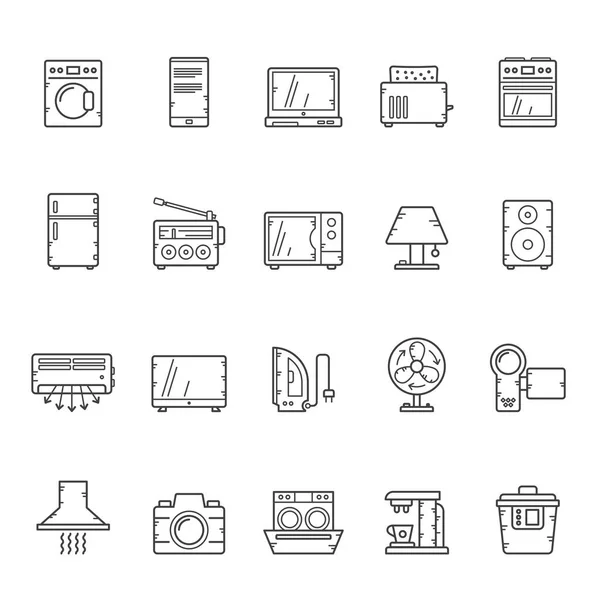 Línea Electrodomésticos Iconos Electrónicos Vector Icono Conjunto — Vector de stock