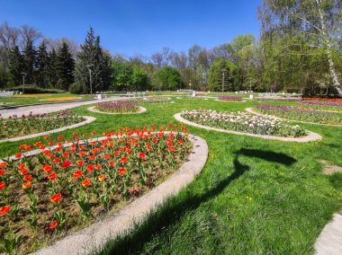 SOFYA, BULGARIA - 27 Nisan 2020: Bulgaristan 'ın Sofya kentindeki South Park' ın bahar manzarası