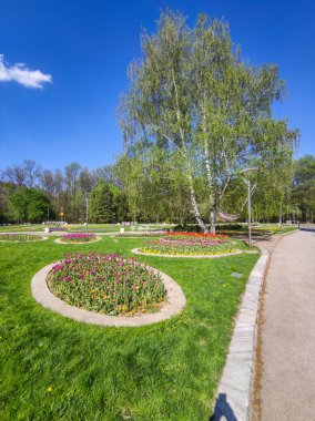 SOFYA, BULGARIA - 27 Nisan 2020: Bulgaristan 'ın Sofya kentindeki South Park' ın bahar manzarası