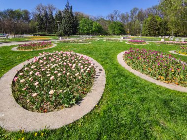 SOFYA, BULGARIA - 27 Nisan 2020: Bulgaristan 'ın Sofya kentindeki South Park' ın bahar manzarası