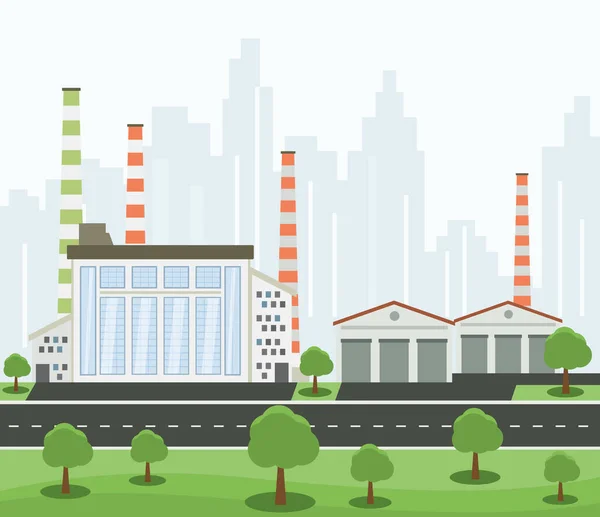 Industriebauten Und Lagerhallen Und Wolkenkratzer Hintergrund Vektorillustration — Stockvektor