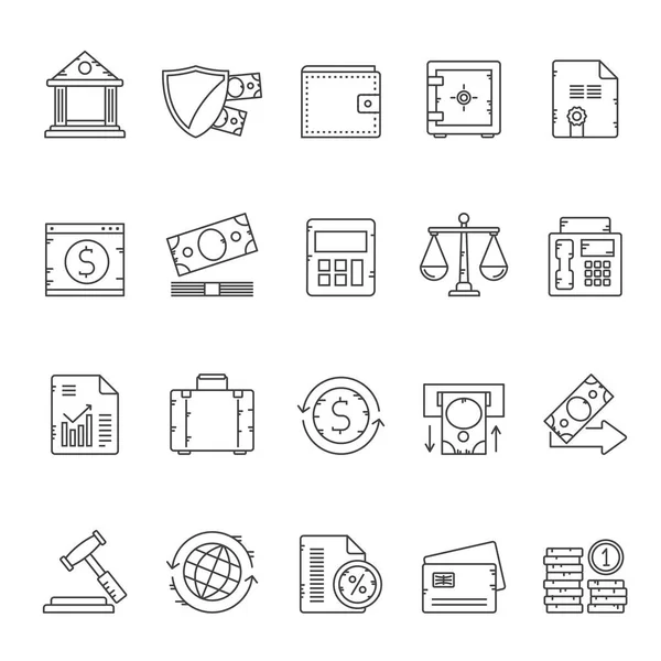 Line Bank Business Financiën Iconen Vector Icon Set — Stockvector