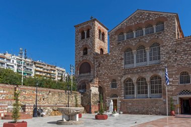 THESSALONIKI, GREECE - 22 Eylül 2019: Selanik, Orta Makedonya, Yunanistan 'daki Aziz Demetrios Kilisesi