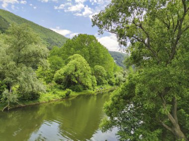 Bulgaristan 'ın başkenti Sofya' nın Pancharevo Gölü yakınlarındaki Iskar Nehri 'nin Bahar Manzarası