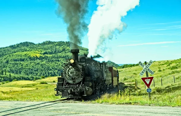 Vonat Vasút Gőz Motor Mozdony Hatalom Széntüzelésű Közlekedés Szállítás Vintage — Stock Fotó