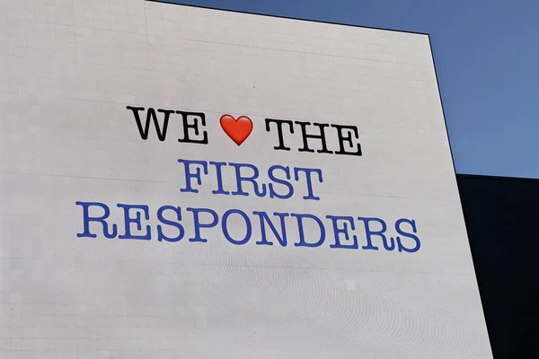 Electronic billboard on Las Vegas Blvd. thanls first responders  during the coronavirus pandemic.Sign