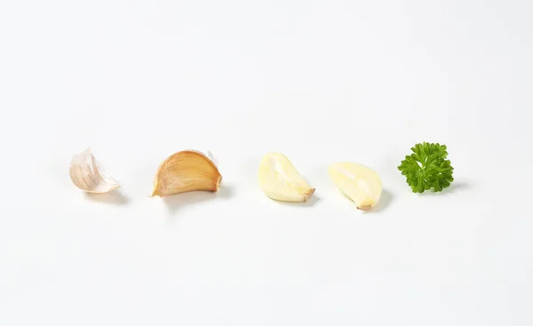 Fresh garlic clove and slices — Stock Photo, Image